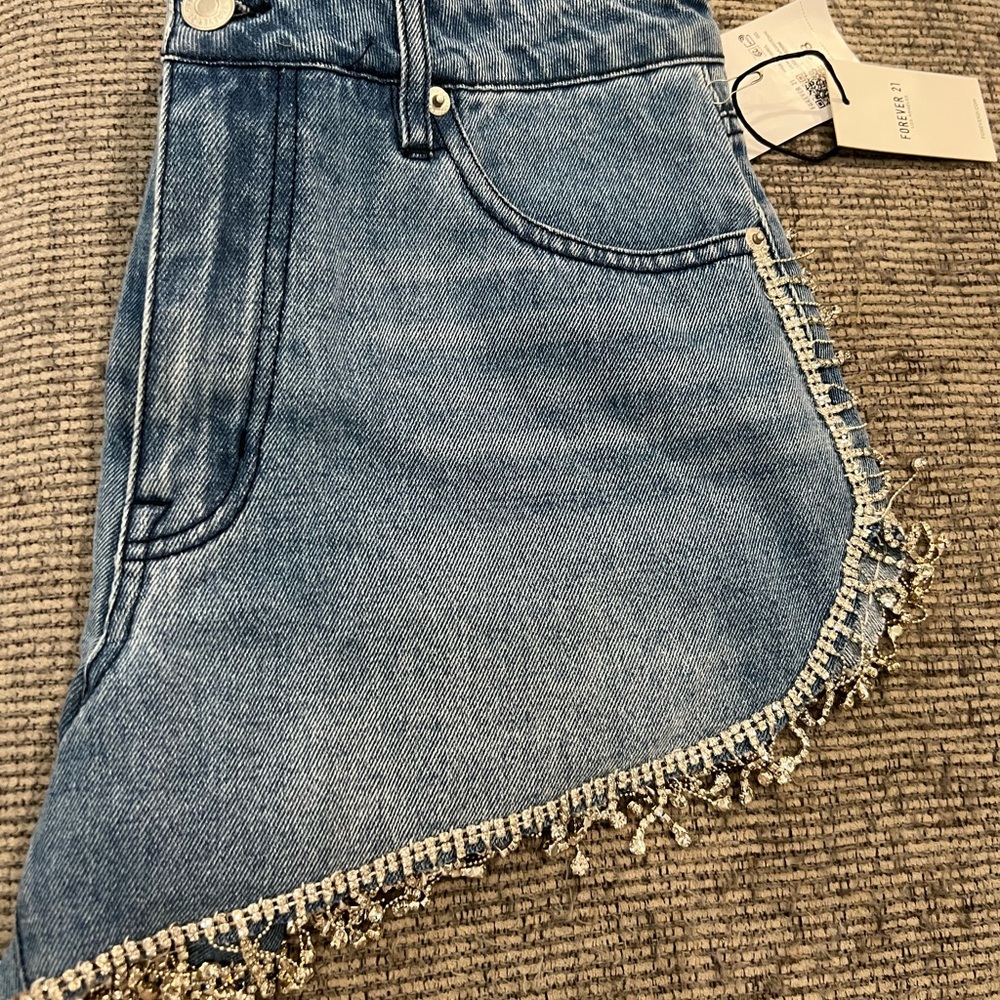 Forever 21 Light Blue Denim Rhinestone shorts